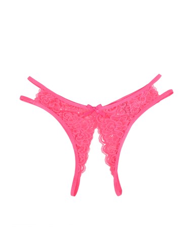 String ouvert dentelle Rose - Litolu Lingerie